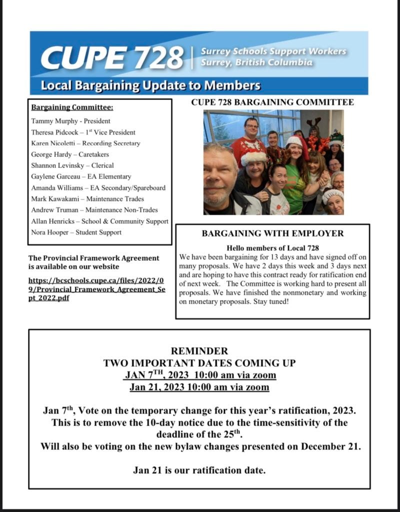 Collective Agreement & 2022 Bargaining Updates CUPE 728