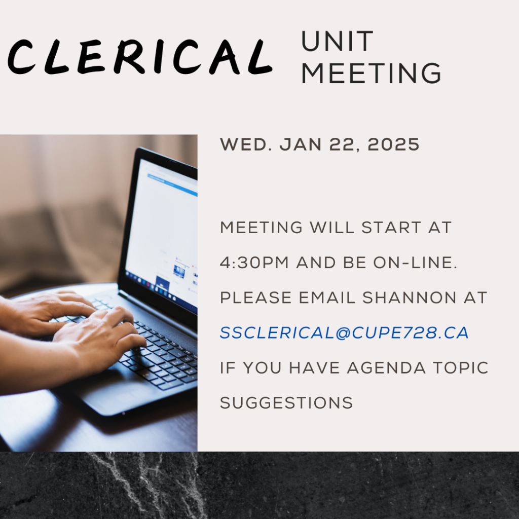 Clerical Unit Meeting 4:30pm