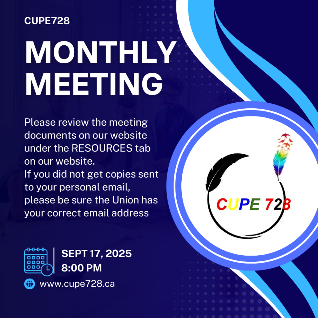 Monthly Union Meeting, Sept 17, 2025 8pm